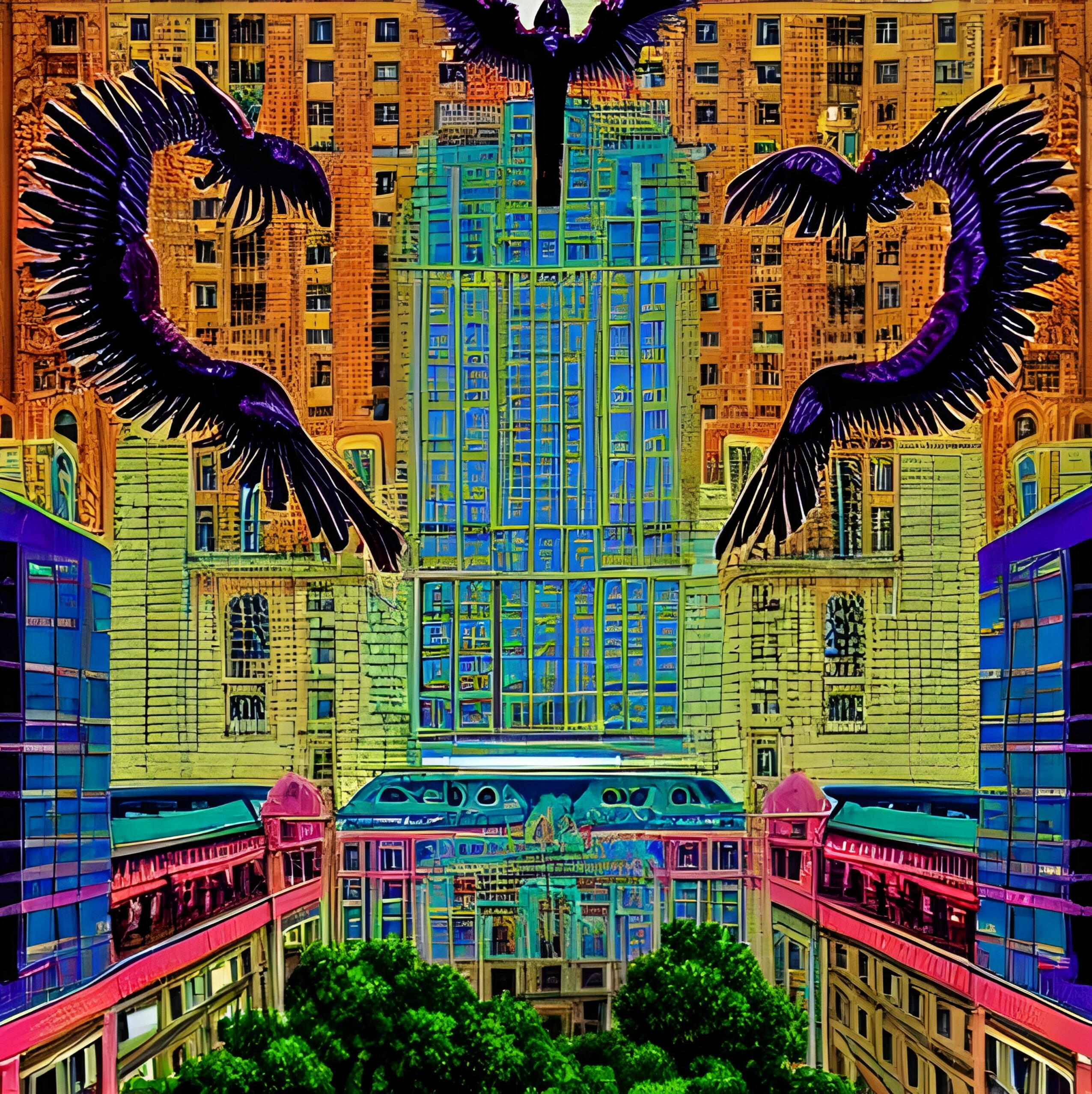 Strange Birds Flying Over Rockefeller Center. Fine Art Print. SN NYC Collection. Rockefeller Center Art, Surrealist Avian Study, Urban Abstraction.