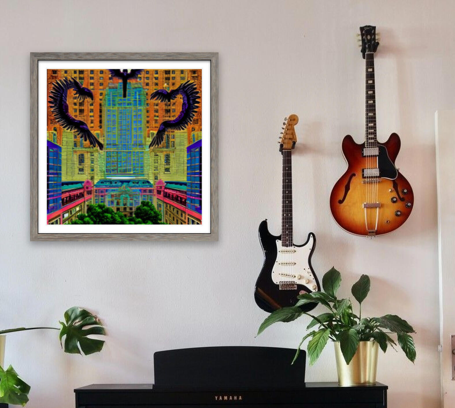 Strange Birds Flying Over Rockefeller Center. Fine Art Print. SN NYC Collection. Rockefeller Center Art, Surrealist Avian Study, Urban Abstraction.
