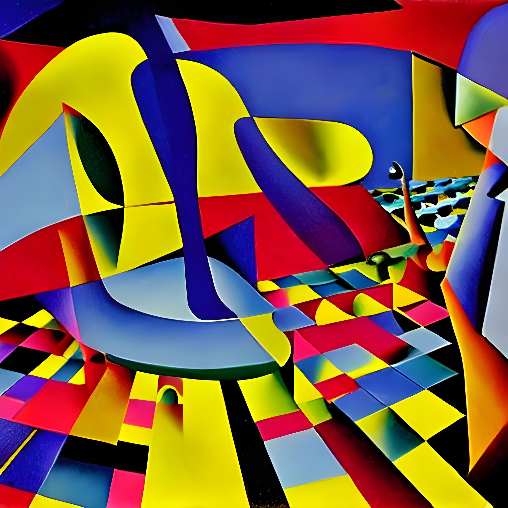 A giant high-heeled platform shoe. Fine Art Print. SN Geometrism Collection. Fashion Surrealism, Geometric Object Study, Avant-Garde AI Art.