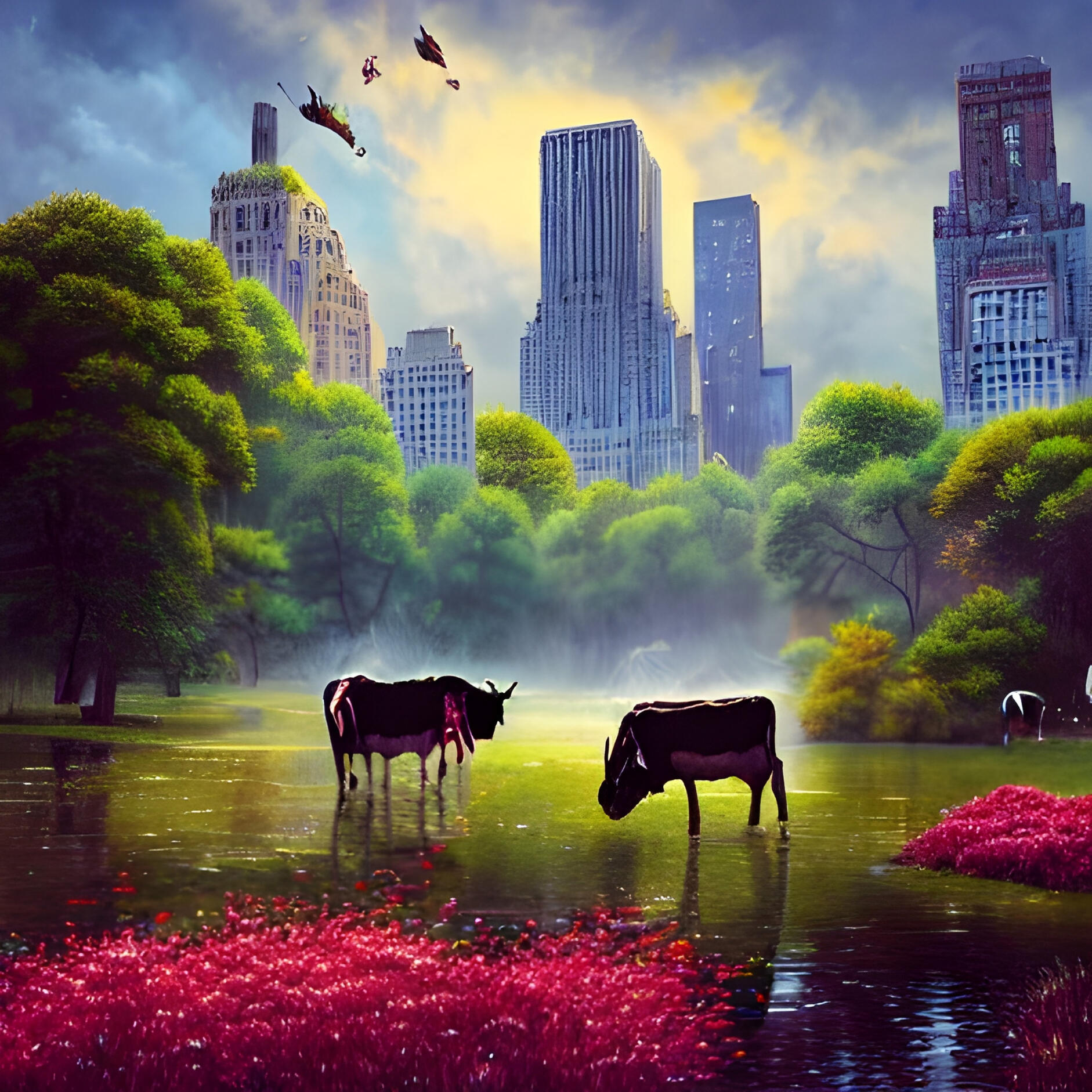 Central Park in the Aftereffect. Fine Art Print. SN NYC Collection. Urban Glitch Surrealism, Digital Distortion Art, First-Generation Generative Cityscape.
