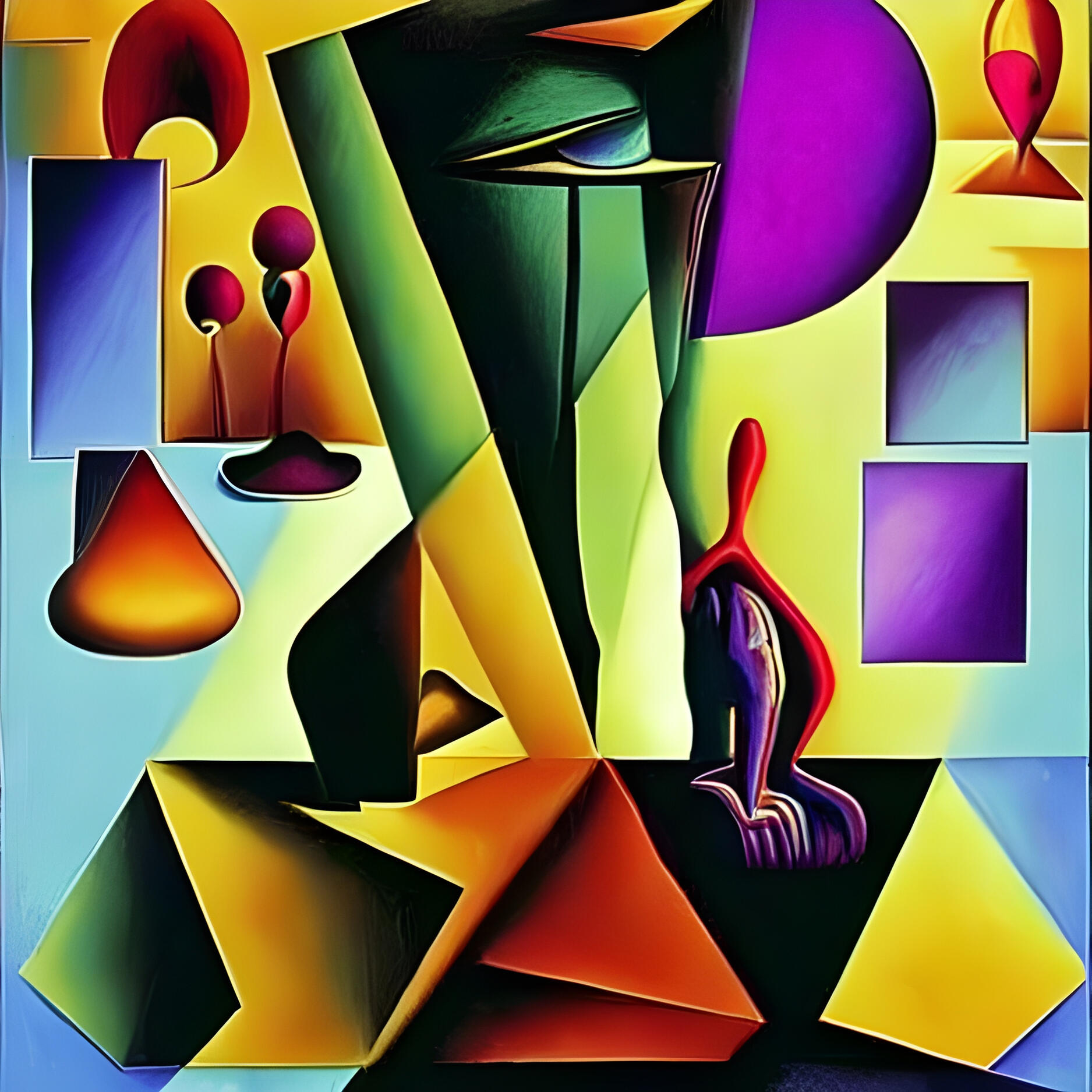 One-eye triangular face illusion. Fine Art Print. SN Geometrism Collection. Surreal Geometry, Abstract Portrait, Visionary Digital Art.
