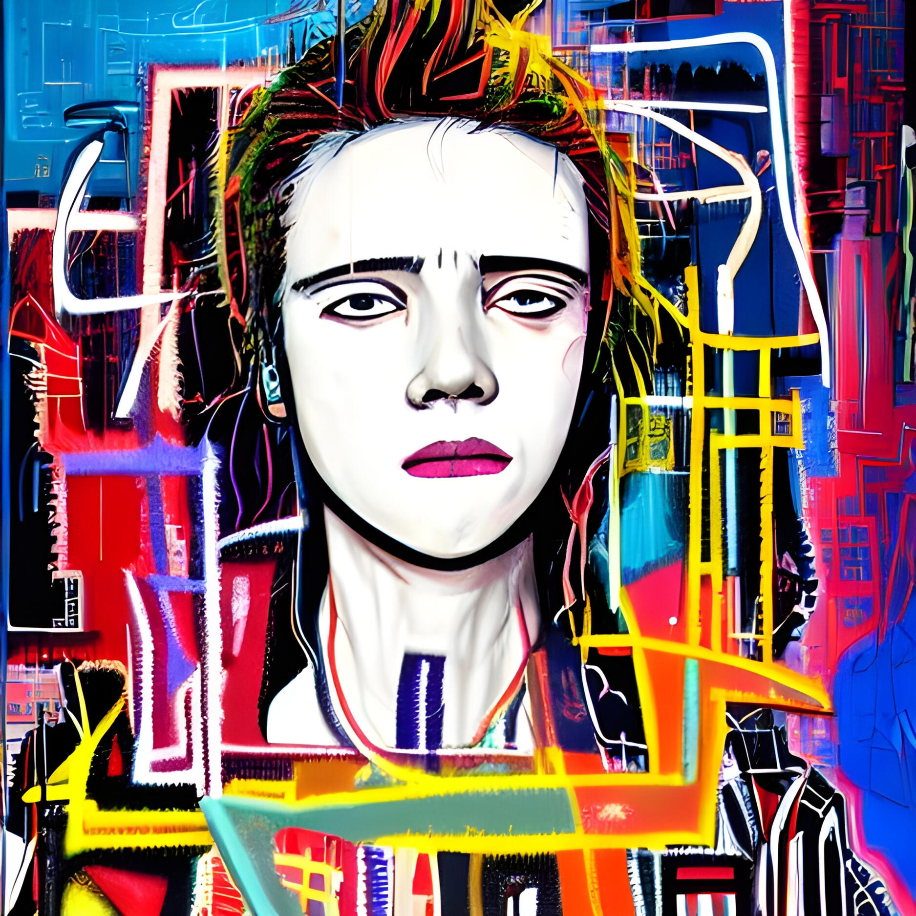 Sparky Punk No. 115 – Alicia. Fine Art Print. SN Punks Collection. Experimental Digital Art, Vibrant Surreal Portrait, Generative Character.